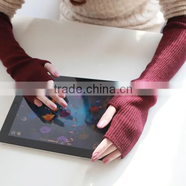 New Design Pure Color Knitted Elbow Length Fingerless Winter 100% Cashmere Gloves photo-3
