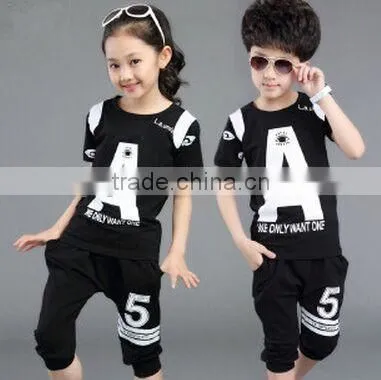 Boys and Girls Letters Printed Two-piece Sports Suits for Summer photo-2