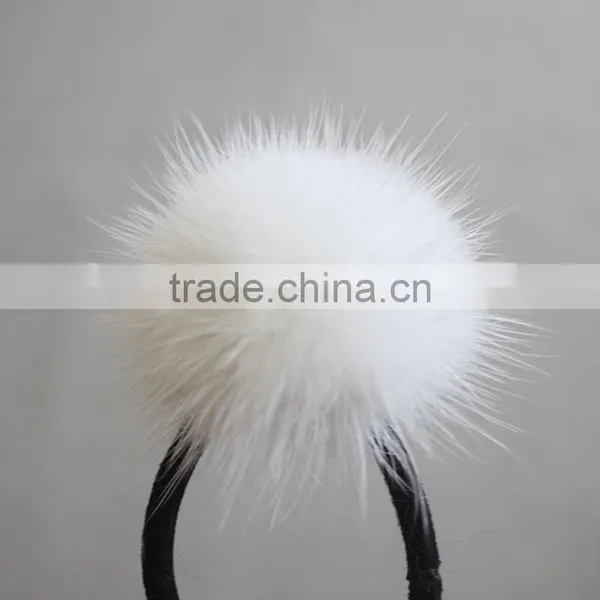 Myfur Luxury Pure White Real Mink Fur Pom Pom Hair Band Fashion Girl Fur Accessory photo-2