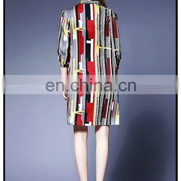 Button Down High Quality Straight Stripe Dress for Spring photo-5