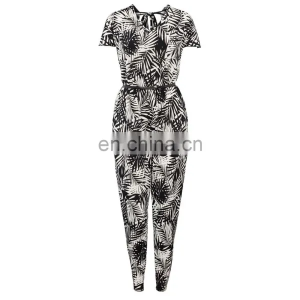 Summer Chiffon Palm Leave Printed Fashion Formal Women Jumpsuit photo-3