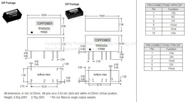 TPH0512S 2W DC/DC Converters 5Vin +/-12Vout DC/DC Converters Power Supply photo-3