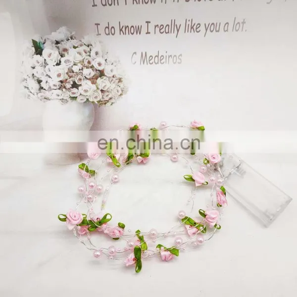 Romantic Pearl Beads With Small Cloth Rose Copper Wire String Light Battery Powered LED Fairy Light photo-2