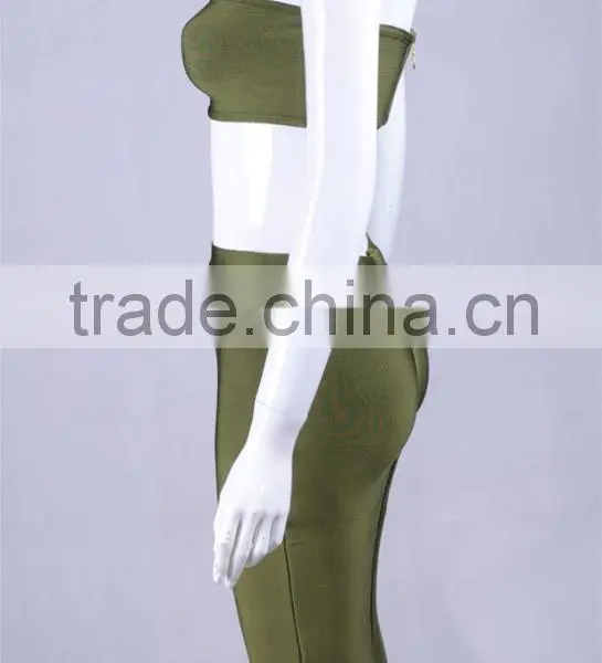 Summer Dress Wholesale 2016 New Strapless Army Green Two Piece Set Sey Bodycon Celebrity Party Pencil Women Bandage Dress Bandag photo-2
