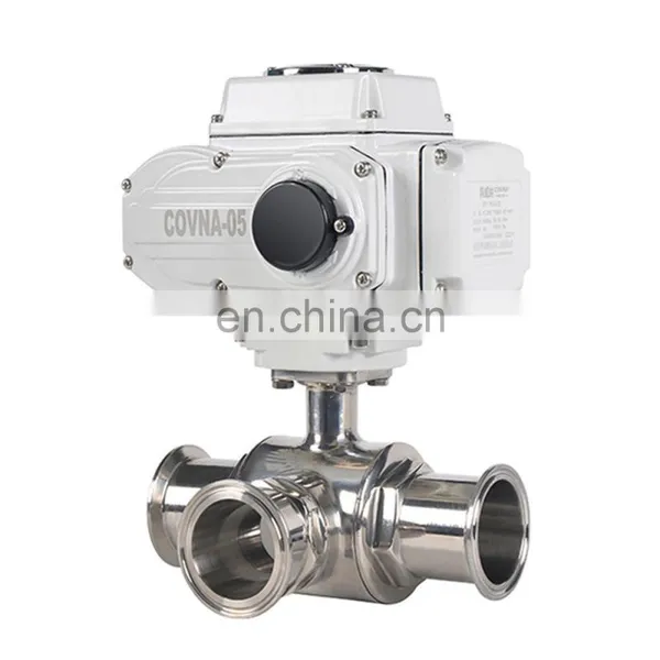 COVNA DN40 1.5 Inch 3 Way L Port 220V AC Tri Clamp Food Grade 316 Stainless Steel Motor Operated Sanitary Ball Valve photo-2