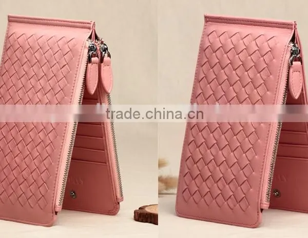 Ladies Woven Sheep Skin Leather Wallet With Zipper Genuine Leather Long Wallet for Women photo-3