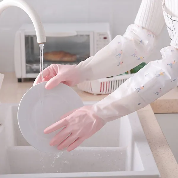 High Quality Long Sleeve Plastic Gloves Rubber Household Waterproof Cleaning Dish Washing Kitchen Latex Household Rubber Gloves