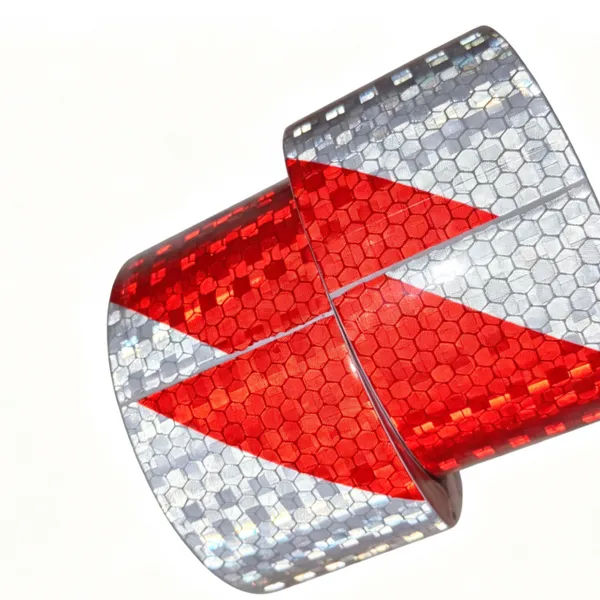 Red & White Diagonal Honeycomb Reflective Sheeting / Red White Striped Crystal Lattice Reflective Tape photo-4