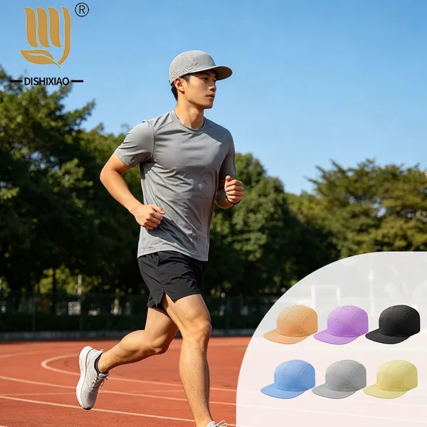 Gorro personalizado de 5 paneles, gorra funcional para el exterior con etiqueta tejida, diseño impermeable y transpirable, gorra unisex para correr al por mayor