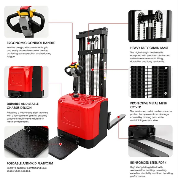 Electric Stacker Truck Pallet Lift Stacker Capacity 1500/2000kg Full Electric Forklift in Warehouse photo-3