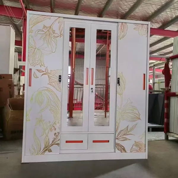 Customizable Knock‑down Printed Steel Wardrobe 3‑Door 4‑Door Clothes Storage Cabinet With Built‑in Mirror Drawers Various Color Options photo-2