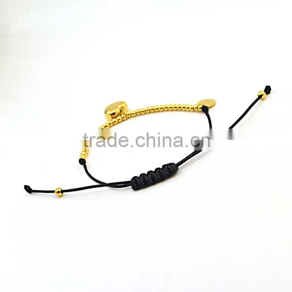 Fashion Bracelet Wax Rope Adjustable Gold Bead Bracelet With Heart Pendant photo-4