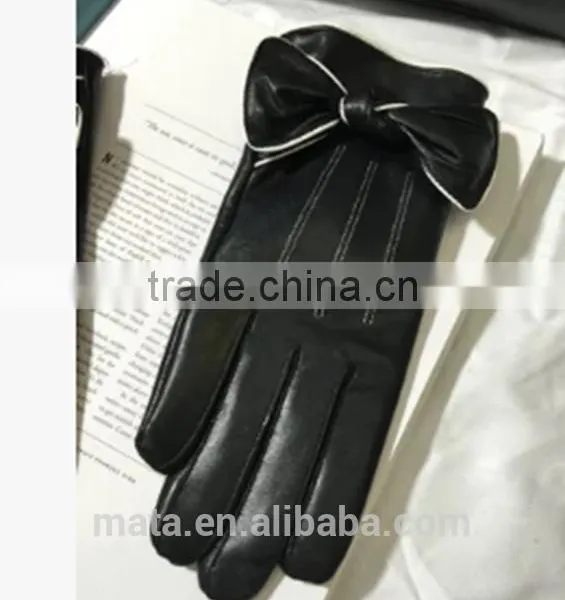 Winter Warm PU Leather Finger Touch Screen Gloves For Ladies photo-2