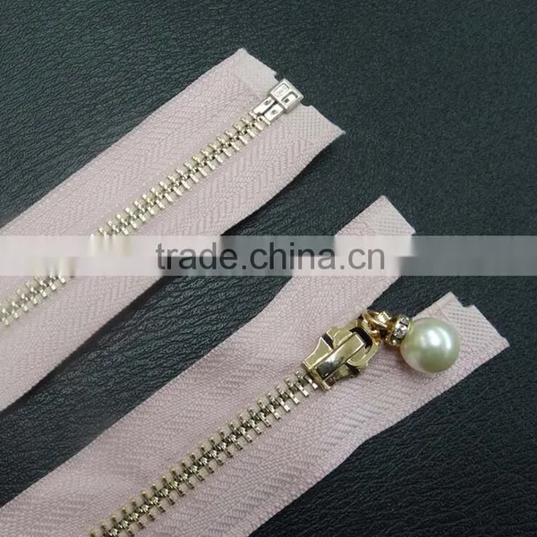 5# Metal Open End Zipper With Pearl Pull for Jacket ,auto Lock Custom Zipper photo-2