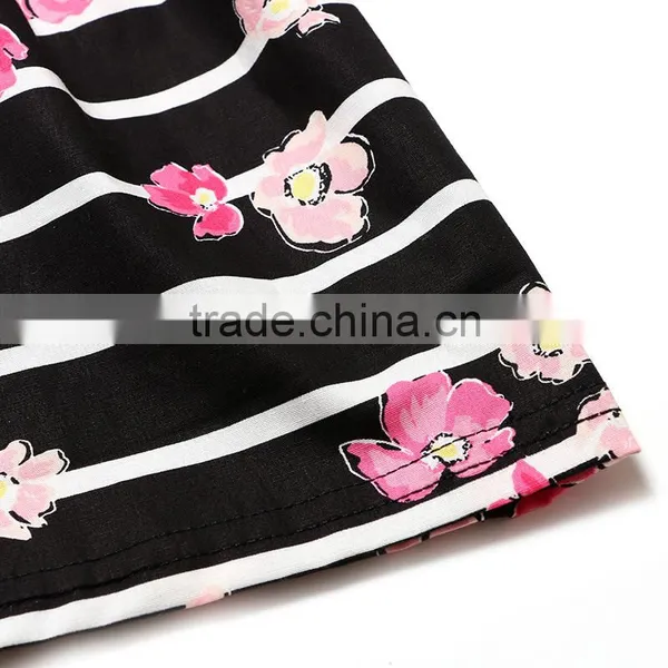 Beautiful Striped Black Dress Pink Flower Printed With Yellow Spot Frocks Design Wedding Party Dresses for Baby Girls photo-5