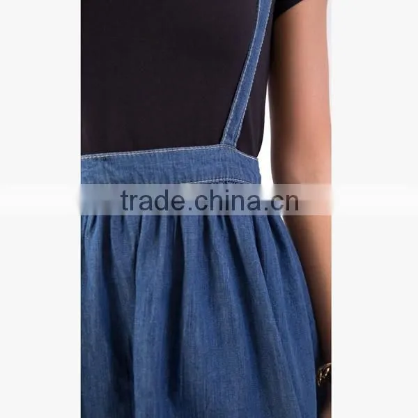 Fashion Ladies Crosshatch Denim Jeans Short Women Skirt With Braces JXQ820 photo-4