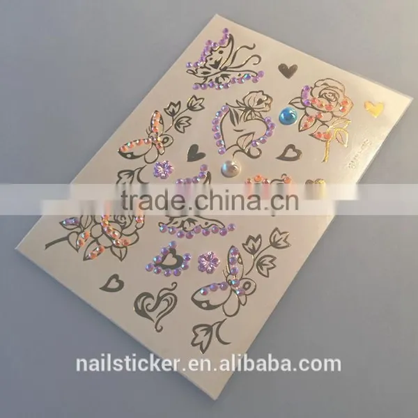 Custom New Fashion Rhinestone Metallic Tattoo Crystal Gold Foil Tattoo Stickers photo-5