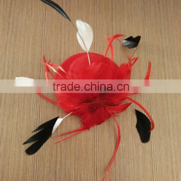 2016 New Fashion Red Party Girl Hair Decor Feather Mini Top Hat With Clips photo-2