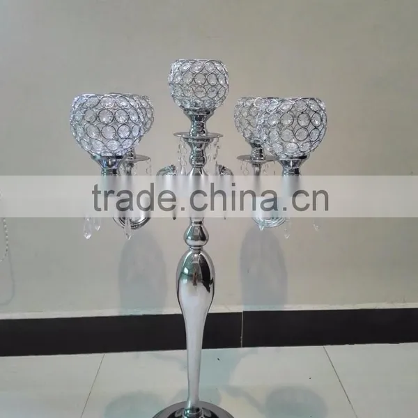 Wholesale 5 Arms Crystal Candleabra Sliver Wedding Candelabras Centerpieces With Chandelier photo-2