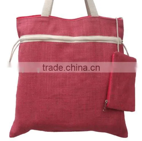 Drawstring Shopping Jute Bag With Strap Handle and Attached Coin Purse photo-3