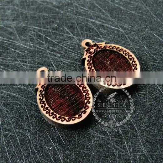 18*13mm Setting Size Vintage Style Natual Log Wood Bezel Carving Flower Oval Pendant Setting DIY Findings Supplies 1421081 photo-2