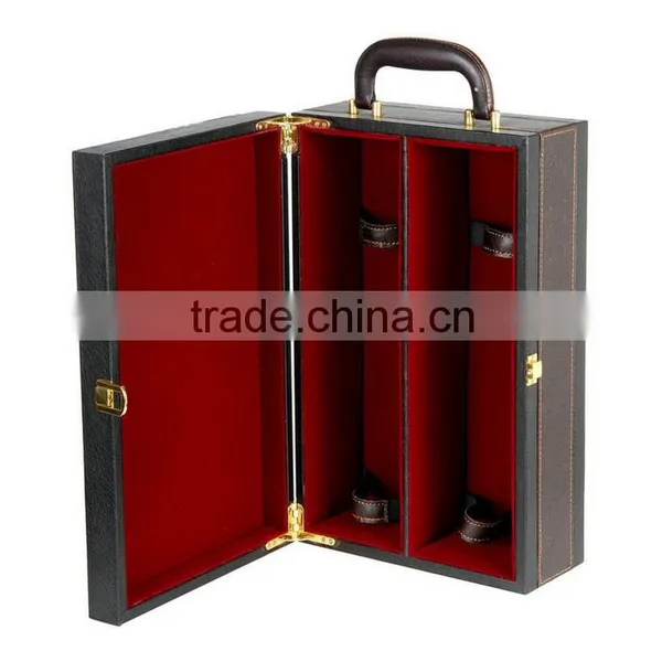 Chinese Factories Wholesale Custom High-grade Leather 2 Bottles of Red Wine Box, Black Beautiful Gift Box photo-3