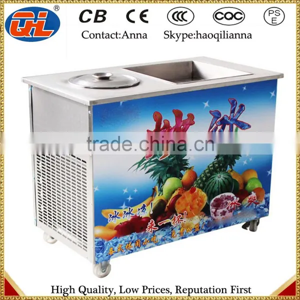 2015 Flat Pan Frozen Yogurt Real Fruits Stir Ice Cream Rolls Machine photo-4