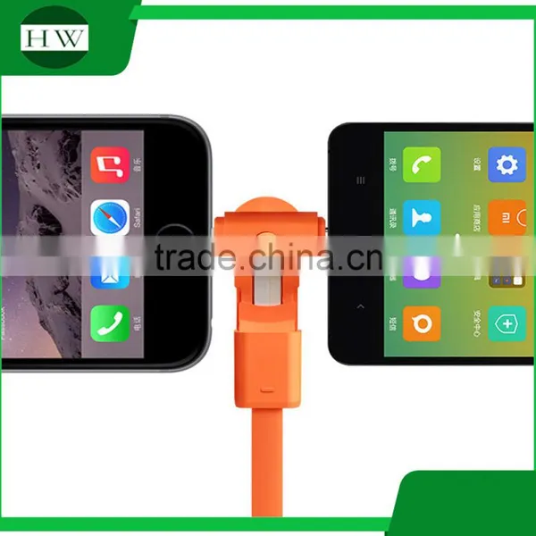 Universal 360 Degree Rotation Rotating Double Plug Multiple Choice Fast for Two Charger 2 in 1 Usb Data Cable for Iphone Android photo-2