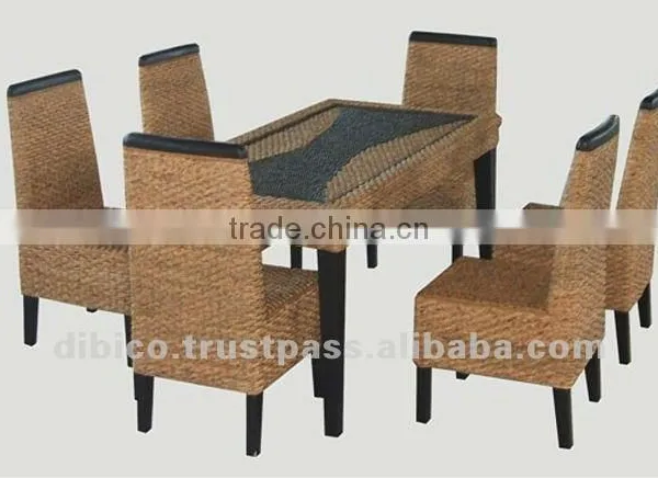 Wood Rattan Dinning Room Set