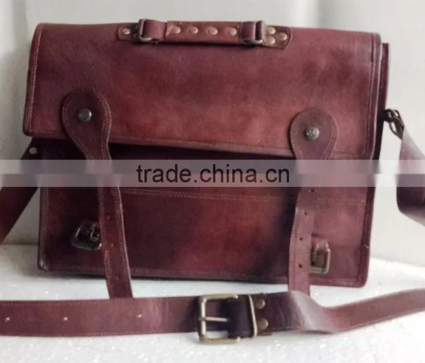 High Quality Handmade Vintage Pure Goat Leather Business Briefcase photo-3