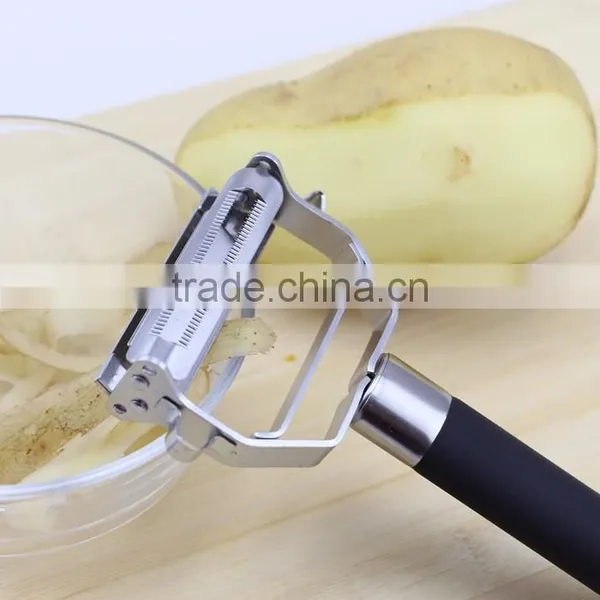 Kitchen Multifunction Stainless Steel Potato Julienne Peeler With Black Rubber Handle photo-2
