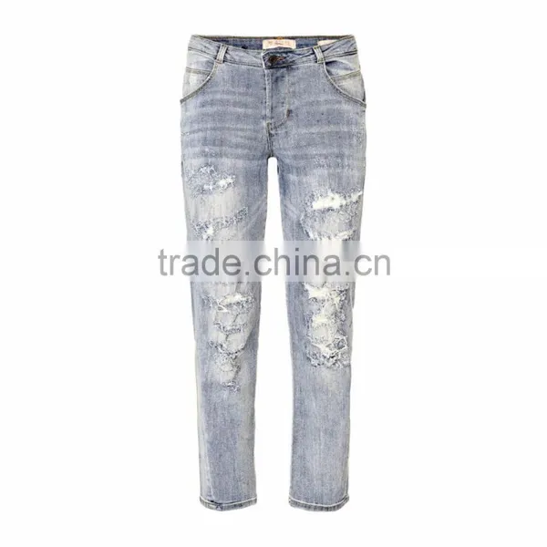 Plain Washed Damaged Pencil Fit Woman Jeans photo-3