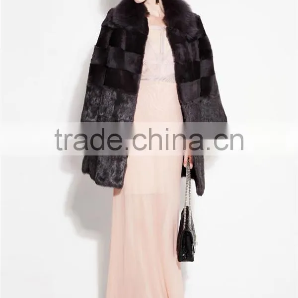 Red Wine Color Rex Rabbit Fur Pattern of Natural Fur Coats photo-3