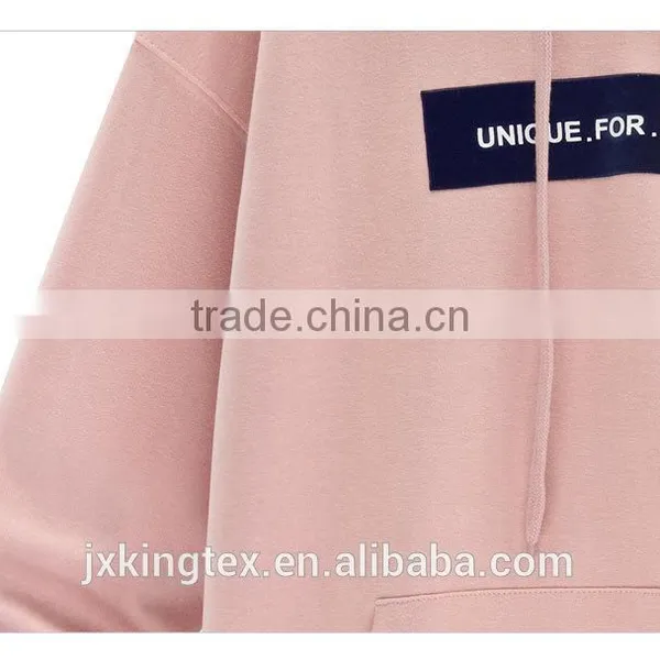 2017 Hot Sale OEM Women Long Sleeve Pink Color Fleece Plain Hoodies With Competitive Price photo-3