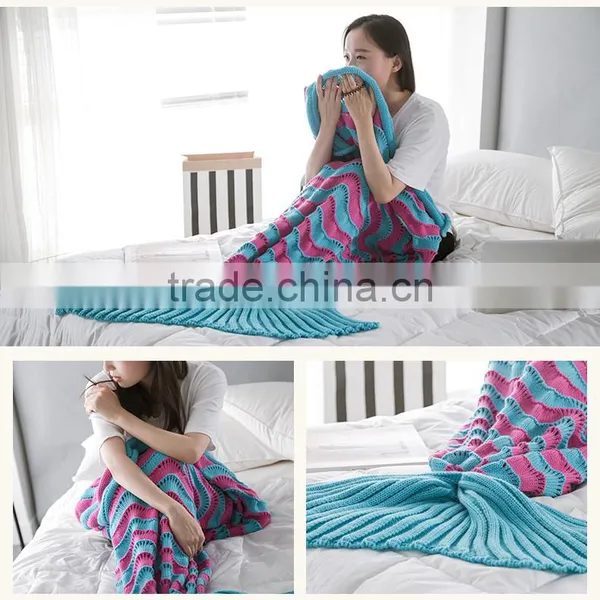 Customized High Quality Ladies Striped Hollow Mermaid Tail Blankets photo-5