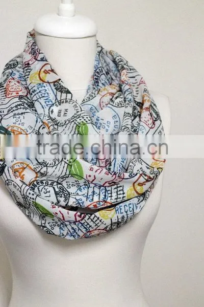 Stamps Pattern Chiffon Infinity Scarf, Circle Scarf, Long Scarf, Mother's Day Gift Ideas For Her, Spring - Summer - Fall - Winte photo-5