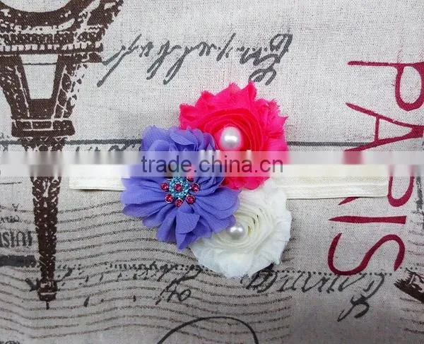 Fashionable Chiffon Shabby Flower Headbands With Pearl Beaded photo-3