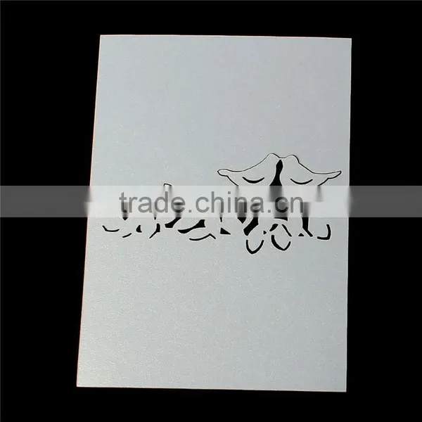 Paper Wedding Party Name Place Cards Flower & Love Birds Hollow Light Golden Glitter photo-3