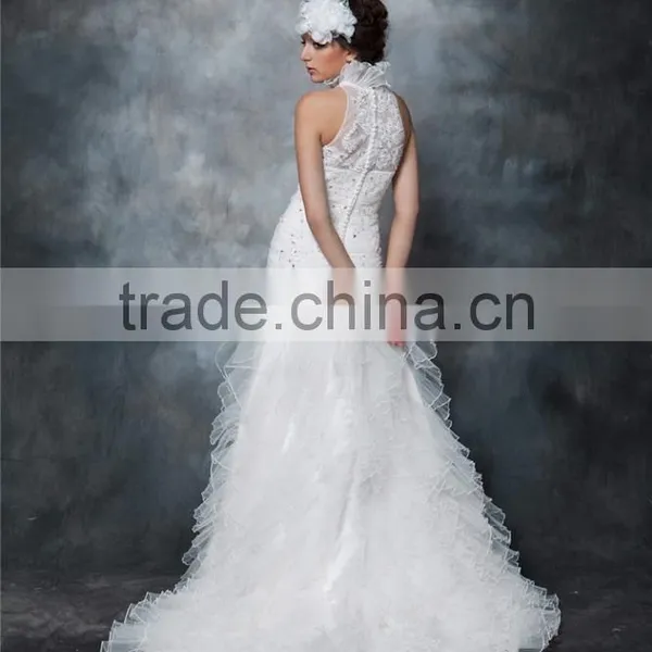 Wedding Gowns 2017 Bridal Dress Round Neck Chiffon Sleeveless Elegant Prom Wedding Gowns Mermaid Lace Wedding Dress AS292 photo-3
