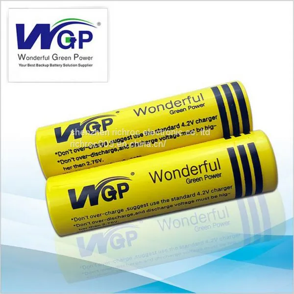 Brand Name WGP 18650 Lithium Ion Cylindrical Rechargeable Battery Cell 3.7v Voltage for Small Flashlight