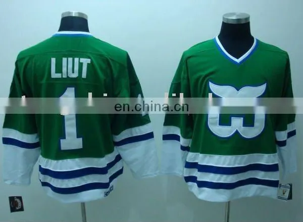 Hartford Whalers # 1 LIUT Green VINTAGE Hockey Jersey