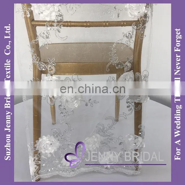 C462A Ivory Chair Cap Covers Embroidered Lace Sequin Chair Cover Chair Sash photo-6
