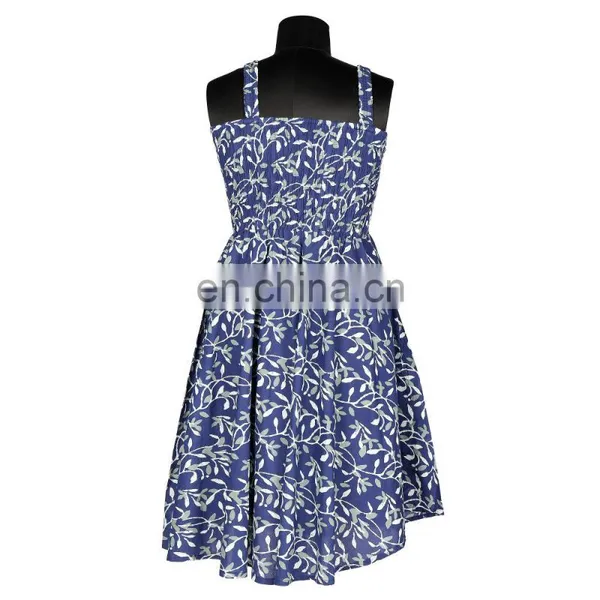 OEM SUPPLY COTTON DRESS FOR REGULAR WEAR SHORT LENGTH INDIGO PRINTED