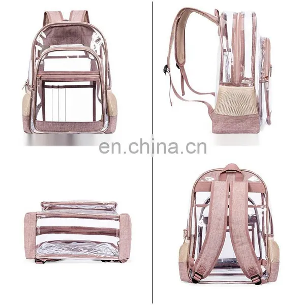 2019 Fashion Lady Girl Large Capacity Pink Clear Transparent PVC Backpack School Bag Rucksack photo-4