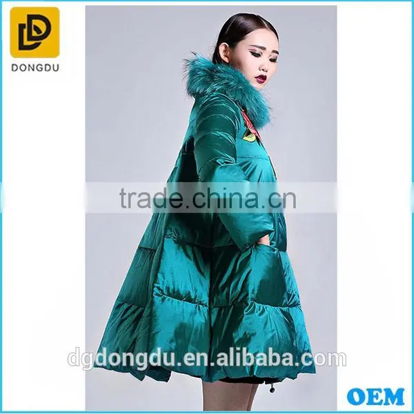 New Fashion Green Silk Stain Puffy Embroidery Women Winter Coats photo-3