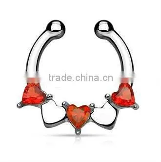 Sweet Heart CZ Crystal 316L Surgical Steel Fake Septum Clicker Nose Piercing Body Jewelry photo-4