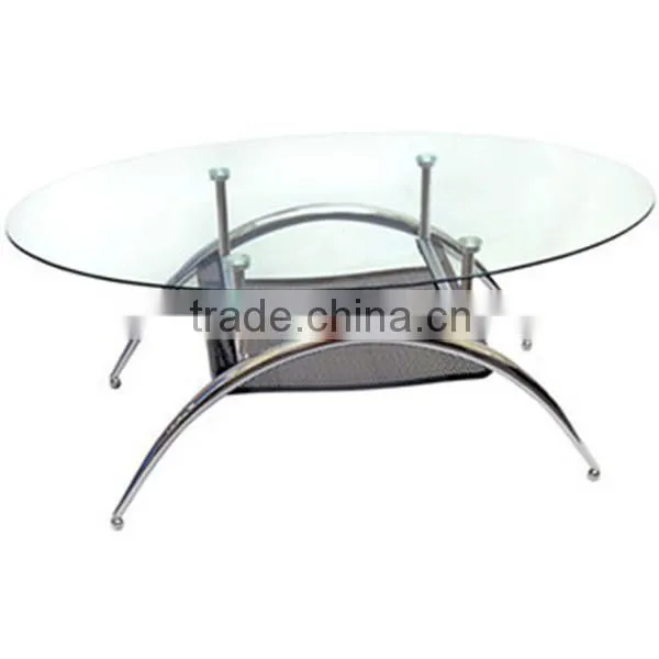 Glass Top Stainless Steel Base Table Oval Top Coffee Table photo-3