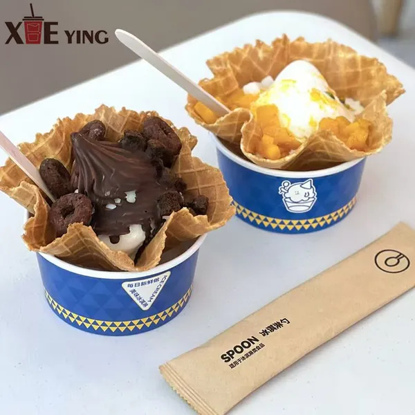 Custom Print 4 6 8 12 oz Disposable Food Grade Packaging Tub Biodegradable Yogurt Paper Bowl Ice Cream Cups photo-3