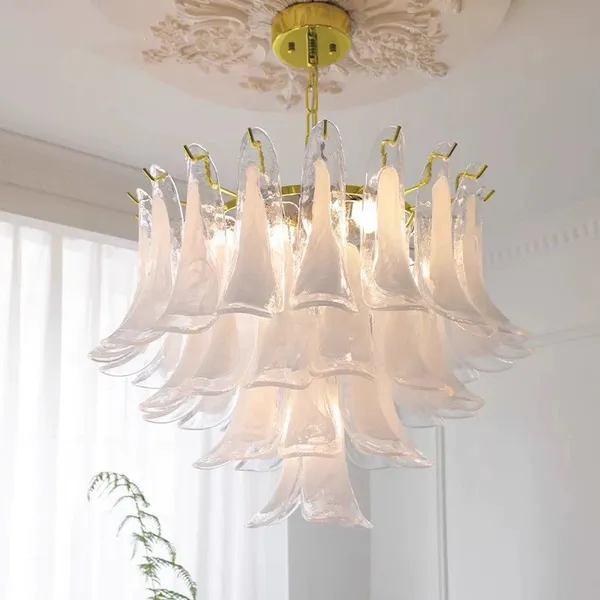 White Murano Saddle-Petal Tiered Chandelier - Chrome E14, Dia 80cm photo-2