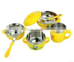 Tableware Wholesale Stainless Steel Color Bowls Set With Fork Spoon and Plastick Lid for Kids photo-3